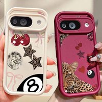 Fashionable leopard print black 8 Cover For Google Pixel 10 9A 9 8A 8 7A 7 Pro XL Eyes Ladder Lanyard Soft Cool Phone Case