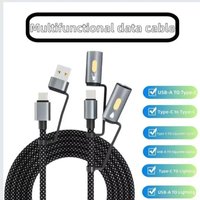 5 in 1 Multi Charging Cable With Flameless Lighter for Camping Light Braided USB C PD 60W TypeC Fast Phone Charging Cable