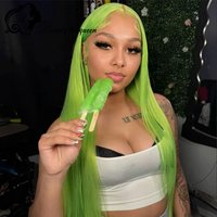 Wear And Go For Women Mint Green Long Straight Human Hair Wig180% Density Colored Mint Green Lace Front Wigs Cosplay Comfortable
