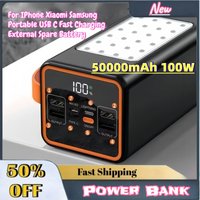 In Stock 50000mAh 100W Large Capacity Power Bank for IPhone Xiaomi Samsung Portable USB C Fast Charging External Spare Battery