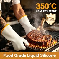 Heat Resistant Food Grade Liquid Silicone Oven Gloves, Waterproof Extra Long BBQ Mitts, High Temp Protection for Grilling BBQ