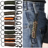 Camping Keychain Ring Outdoor Carabiner Military Paracord Cord Rope Hiking Survival Kit Emergency Knot Bottle Opener Tools