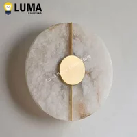Modern Luxury Creative Natural Marble Copper Wall Light - Alabaster Marble Wall Sconce for Bedroom Bedside Living Room Aisle
