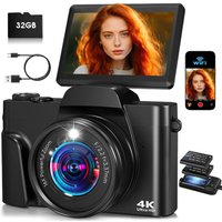 4K Digital Camera Photography 16X Zoom Autofocus 64MP WiFi Compact Travel Camera Vlogging Camera 180° Flip Screen for Beginners