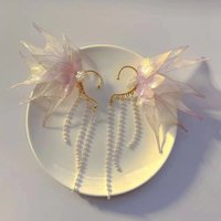 Chic Mermaid Princess Ear Cuffs Fairy Elf Flower Ear Fins Ear Cuffs Non-piercing Aesthetic Pearl Tassel Ear Clips Cosplay