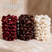 10Pcs/set Solid color Satin Scrunchies Hair Ties for Women & - Soft Elastic Hair Bands in Burgundy, Everyday Hair Accessories