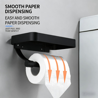 No Drill Toilet Paper Holder with Shelf – Space AluminumLayer Wall Mount Rack for Bathroom Tissue and Accessories