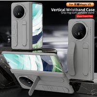Luxury Silicone Fabric 180° Folding Case For Honor Magic V5 V6 Vertical Wristband Integrated Stand With Glass Front Film