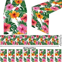 1-3Packs Hawaiian Hibiscus Table Runners Tropical Luau Disposable Table Runner for Aloha Summer Beach Birthday Party Decorations