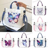 1pcs Vintage Butterfly and Flower Graphic Canvas Shoulder Bag Storage Travel Handbag Student Zipper Closure Crossbody Bag