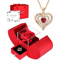 Eternal Rose Double Door Jewelry Box with Heart Shaped Necklace - Perfect Gift for Anniversary, Wedding, Birthday, Jewelry Gift