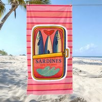 Vintage Sardines Beach Towel Retro Fish Can Design Quick Dry Microfiber Large Sandproof Towel for Summer Swimming Pool Vacation