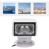 Motorized Boat Spotlight 100W Halogen Marine Searchlight 12V 24V, 360 Pan 72 Tilt with Wired Dash Remote for Truck Yacht