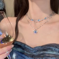 Exquisite Luxury Crystal Zircon Butterfly Necklace for Women Elegant Double Layer Clavicle Chain Choker Party Wedding Jewelry