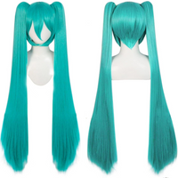 110cm Cosplay Wig Aqua Pink Anime Long Synthetic Hair Clips 2 Ponytails Lolita Wig for Halloween