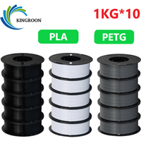KINGROON 10KG PLA/PETG Filament 1.75mm Black White Gray 3D Printer Filament No Bubbles Plastic 10 Rolls Wholesale