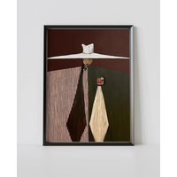 Minimalist Woman in White Hat Canvas Prints Modern Figurative Wall Art Stylish Cocktail Illustration Contemporary Fashion Poster