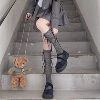 1 Pair Kawaii Ballet Style Lolita Long Socks Transparent Bandage Bowknot JK Stockings Thin Style Knee High Socks for Women Girls