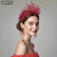 HNYYX Red Crystal Bridal Hair Accessories Women Handmade Rhinestone Hair Tiara Wedding Bridesmaid Crown Fashion Jewelry A234