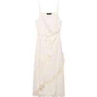 YENKYE Romantic Crinkled Wrap Slip Dress Women Self Tie Waist Lace Trim Irregular Hem Beach Vacation Midi Dresses Female Vestido