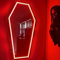 Gothic Coffin Shape Led Neon Wall Mirror,Makeup Mirror,USB Powered,Glass Surface,Irregular Art perfect for Holiday Gifts