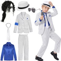 Pop Music Star Jackson Boys Clothes Halloween Cosplay Stage Performance Children's Costume Carnival Kids Retro 80s Stripe Suit image 4