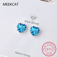1.8ct Genuine Blue Topaz 925 Sterling Silver Heart Stud Earrings for Women Gemstone Fine Jewelry Wedding Gift
