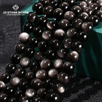 7A Quality Natural Stone Silver Irisation Obsidian Bead Round Loose Spacer For Jewelry Making Diy Necklace Bracelet Accessory