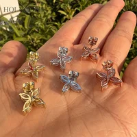 Moissanite Earrings Marquise Cut Jewelry D Color Four-Leaf Clover One-Pair S925 Sterling Silver Plated 18K for Anniversary Gift
