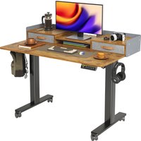 Seang Electric Standing Desk with Drawers, 120x60cm Height Adjustable Desk with Storage Shelf, Sit Stand Desk with Splice Board