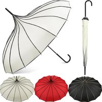 Creative Retro Pagoda Umbrella,16-rib Reinforced Long-Handle Straight-Shaft Umbrella for Wedding,Manual Arch-Shaped Umbrella