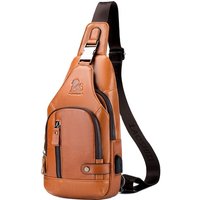 New 100% Genuine Leather Chest Bag Men's Fashion Style Casual Crossbody Bags With USB Large Capacity Men's Shoulder Bag