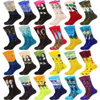 1 pair of European and American trendy socks with personalized street fashion oil painting series socks image 4