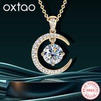 OXTAO Women's Necklace 925 Silver 8mm 2ct Moissanite Star Moon Pendant Necklace Luxury Fashion Jewelry Anniversary Gifts