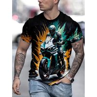 Cool Motorcycle Graphic T Shirt For Men Colorful Rider 3D Printed Tees Summer Fashion Short Sleeve Tops Loose O-Neck T-Shirts