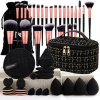 Professional Sponges & Brushes Kit 47 Pcs Makeup Brush Set with Tweed Toiletry Bag Portable Travel Makeup Organizer New