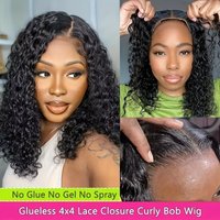 5x5 Pre Cut No Glue Deep Wave Bob Wigs Curly 4x4 Glueless Wig Human Hair Ready To Wear Lace Frontal Wigs For Women Pre Plucked image 3