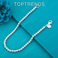 4mm 925 Sterling Silver Smooth Bead Chain Bracelet For Women Valentine's Day Party Gift Fashion Trendy Jewelry Accessories