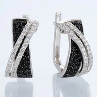 Huitan Black/White Cross Earrings for Women New Trendy Hoop Earrings Silver Color Modern Fashion Female Accessories CZ Jewelry