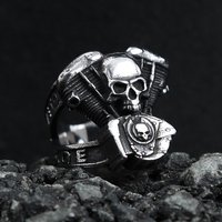 Fashion Vintage Steampunk Motorcycle Engine Skull Rings For Men 316L Stainless Steel Biker Hip Hop Jewelry Gifts Dropshipping