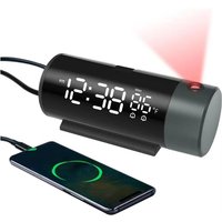 Digital Projection Alarm Clock 180° Rotatable Projector Auto Brightness Dimmer Indoor Thermometer USB Bedroom Bedside Time Test