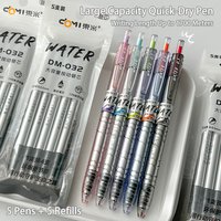 5 Quick-Drying Large Capacity Gel Pens 0.5mm Fashionable Transparent Black Pen With 5 Free Large Capacity Original Refills