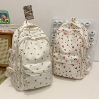 New Nylon Student's School Bag Floral Pattern Preppy Style Women's Backpack Large Capacity with Pendant Travel Rucksack