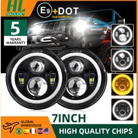 HAOLIDE Auto 7 Zoll Led Scheinwerfer Hallo/Low H4 Halo Winkel Augen DRL Dot E9 Für Offroad 4x4 Lada Niva Moto Scheinwerfer 12 V 24 V