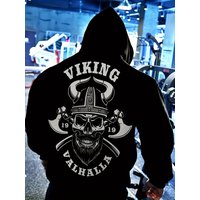 Autumn new men's gym muscle training ancient Viking print soft and comfortable hooded sweatshirt outdoor street sports top