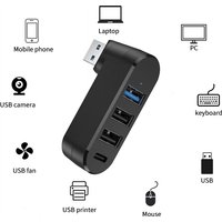 Mini Rotatable 4 Ports USB 3.0 2.0 Hub Type C High Speed Data Transfer U Disk Splitter Adapter For Laptops MacBook PC Computer