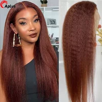 Reddish Brown Wig Kinky Straight Human Hair Wigs Curly Front 13x6 Hd Lace Frontal Wig Glueess Brazilian Wigs On Sale Clearance