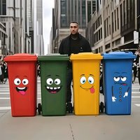 4pcs Set Funny Cartoon Expression Trash Can Stickers - Removable Vinyl, Waterproof Kitchen Decor Home Decoration Art Decals