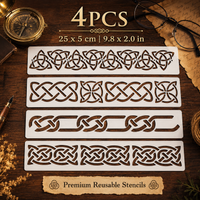 4PCS 9.8 X 2.0 in Celtic Knot Border Stencils Set for DIY Wood Tray Wall Furniture Fabric Painting Templates
