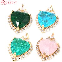 2PCS 18K Gold Color Brass and Zircon and Glass Heart Charms Pendants Diy Jewelry Making Supplies Necklace Accessories for Women